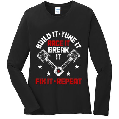 Racing Race Car Build Tune Break Fix Funny Racer Drag Racing Ladies Long Sleeve Shirt