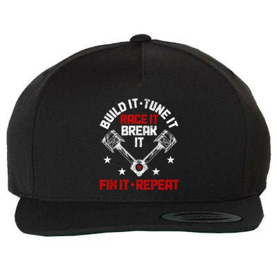 Racing Race Car Build Tune Break Fix Funny Racer Drag Racing Wool Snapback Cap