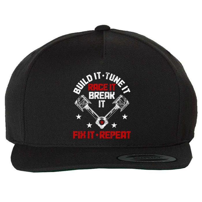 Racing Race Car Build Tune Break Fix Funny Racer Drag Racing Wool Snapback Cap