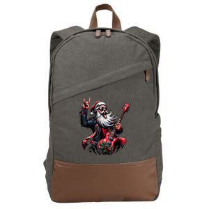 Rock & Roll Christmas Santa Claus Guitar Player Cotton Canvas Backpack