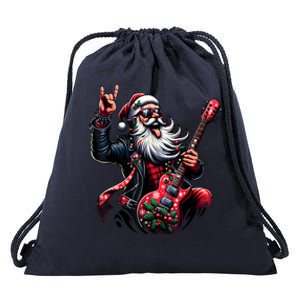 Rock & Roll Christmas Santa Claus Guitar Player Drawstring Bag