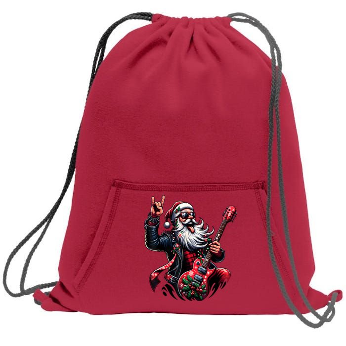 Rock & Roll Christmas Santa Claus Guitar Player Sweatshirt Cinch Pack Bag