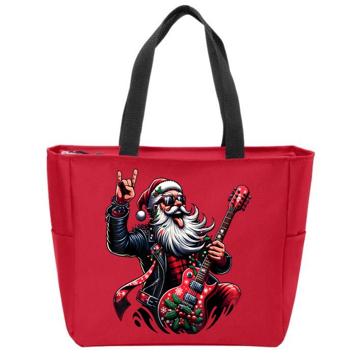 Rock & Roll Christmas Santa Claus Guitar Player Zip Tote Bag