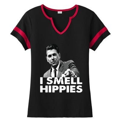 Reagan Ronald Conservative Funny Smell Hippies Merica Ladies Halftime Notch Neck Tee