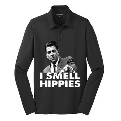 Reagan Ronald Conservative Funny Smell Hippies Merica Silk Touch Performance Long Sleeve Polo