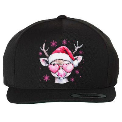 Retro Reindeer Christmas Blowing Bubble Holiday Season Xmas Wool Snapback Cap