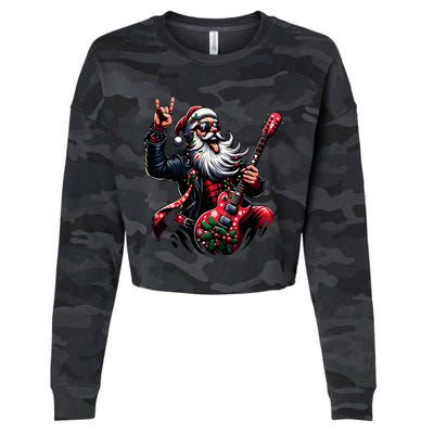 Rock & Roll Christmas Santa Claus Guitar Player Cropped Pullover Crew