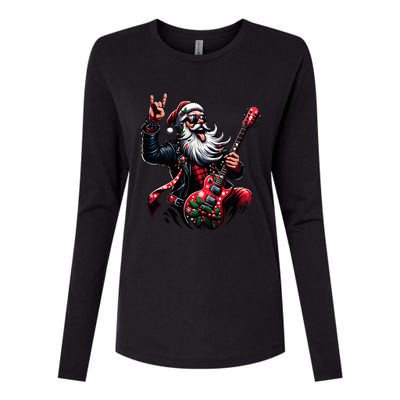 Rock & Roll Christmas Santa Claus Guitar Player Womens Cotton Relaxed Long Sleeve T-Shirt