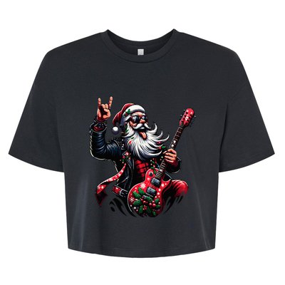 Rock & Roll Christmas Santa Claus Guitar Player Bella+Canvas Jersey Crop Tee