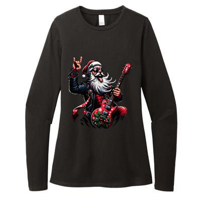 Rock & Roll Christmas Santa Claus Guitar Player Womens CVC Long Sleeve Shirt