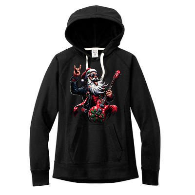 Rock & Roll Christmas Santa Claus Guitar Player Women's Fleece Hoodie