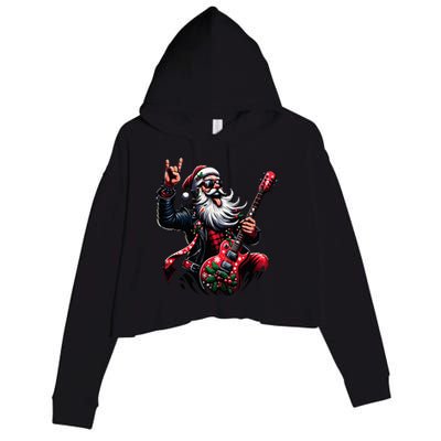 Rock & Roll Christmas Santa Claus Guitar Player Crop Fleece Hoodie