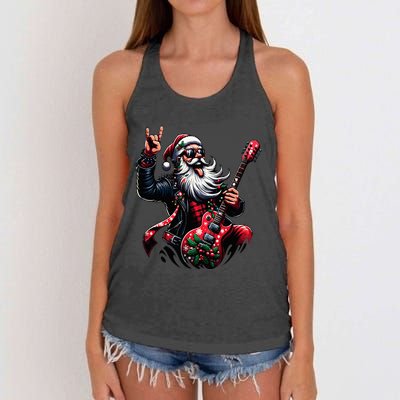 Rock & Roll Christmas Santa Claus Guitar Player Women's Knotted Racerback Tank