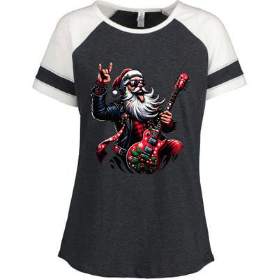 Rock & Roll Christmas Santa Claus Guitar Player Enza Ladies Jersey Colorblock Tee