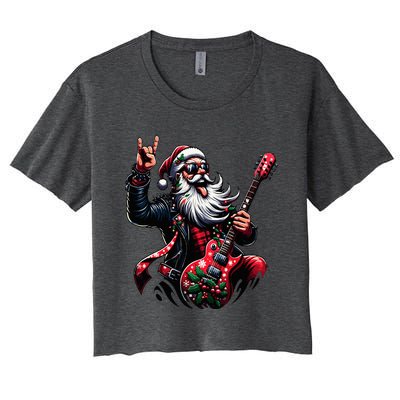 Rock & Roll Christmas Santa Claus Guitar Player Women's Crop Top Tee