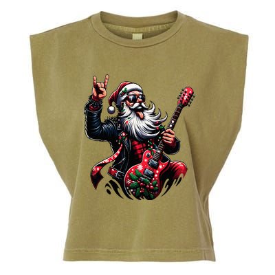 Rock & Roll Christmas Santa Claus Guitar Player Garment-Dyed Women's Muscle Tee