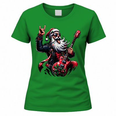 Rock & Roll Christmas Santa Claus Guitar Player Women's T-Shirt