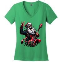 Rock & Roll Christmas Santa Claus Guitar Player Women's V-Neck T-Shirt