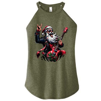 Rock & Roll Christmas Santa Claus Guitar Player Women's Perfect Tri Rocker Tank