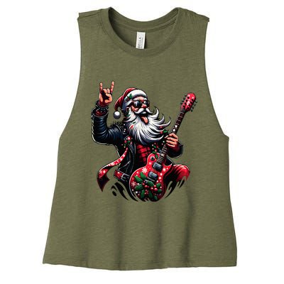 Rock & Roll Christmas Santa Claus Guitar Player Women's Racerback Cropped Tank