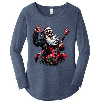 Rock & Roll Christmas Santa Claus Guitar Player Women's Perfect Tri Tunic Long Sleeve Shirt