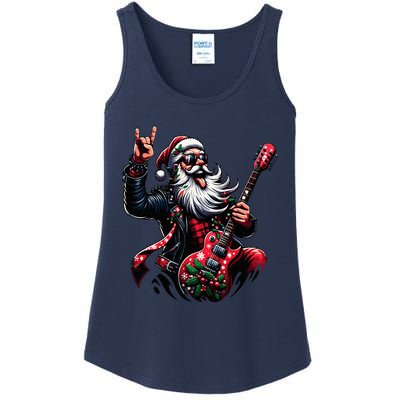 Rock & Roll Christmas Santa Claus Guitar Player Ladies Essential Tank