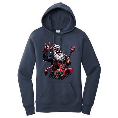 Rock & Roll Christmas Santa Claus Guitar Player Women's Pullover Hoodie