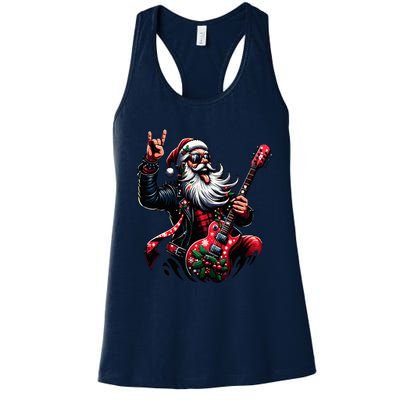 Rock & Roll Christmas Santa Claus Guitar Player Women's Racerback Tank