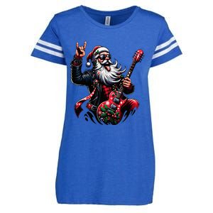 Rock & Roll Christmas Santa Claus Guitar Player Enza Ladies Jersey Football T-Shirt