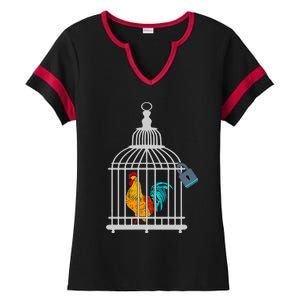 Red Rooster Cock Male Chastity Chicken In Cage Ladies Halftime Notch Neck Tee