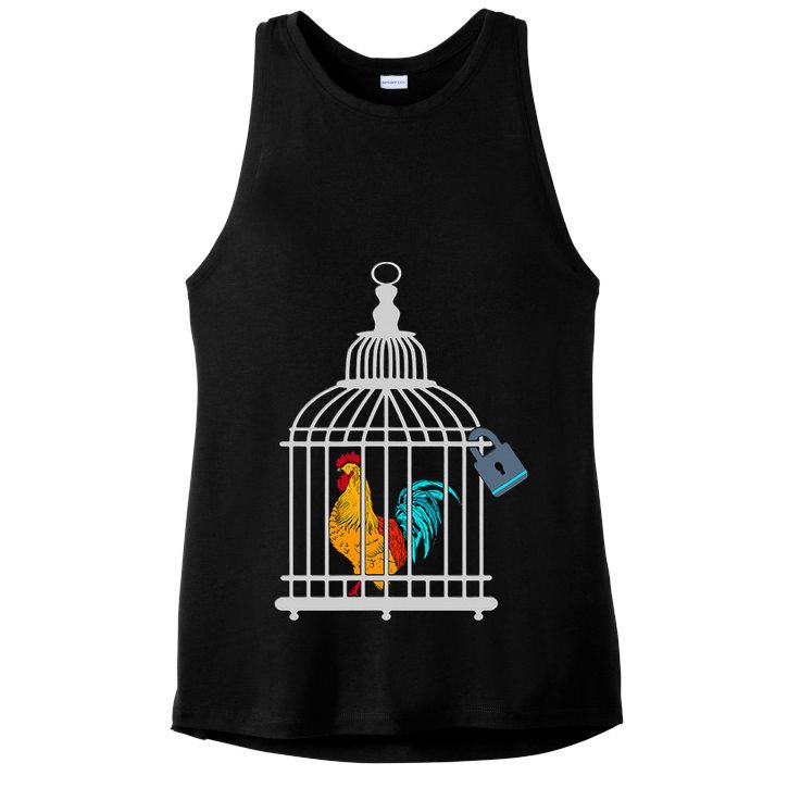Red Rooster Cock Male Chastity Chicken In Cage Ladies PosiCharge Tri-Blend Wicking Tank