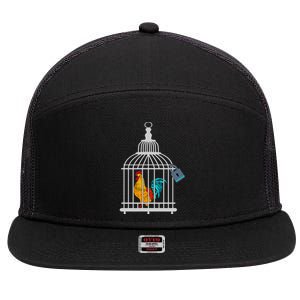 Red Rooster Cock Male Chastity Chicken In Cage 7 Panel Mesh Trucker Snapback Hat