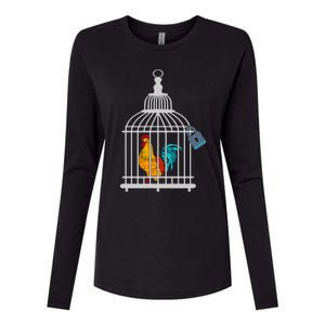 Red Rooster Cock Male Chastity Chicken In Cage Womens Cotton Relaxed Long Sleeve T-Shirt