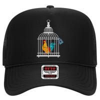 Red Rooster Cock Male Chastity Chicken In Cage High Crown Mesh Back Trucker Hat