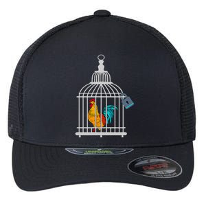 Red Rooster Cock Male Chastity Chicken In Cage Flexfit Unipanel Trucker Cap