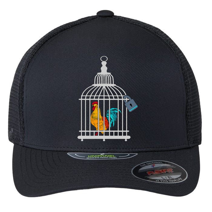 Red Rooster Cock Male Chastity Chicken In Cage Flexfit Unipanel Trucker Cap