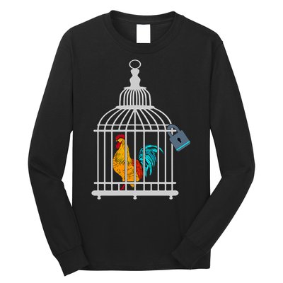 Red Rooster Cock Male Chastity Chicken In Cage Long Sleeve Shirt