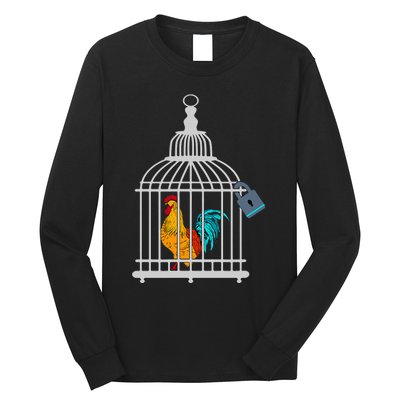 Red Rooster Cock Male Chastity Chicken In Cage Long Sleeve Shirt