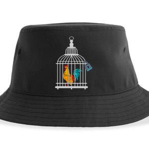 Red Rooster Cock Male Chastity Chicken In Cage Sustainable Bucket Hat