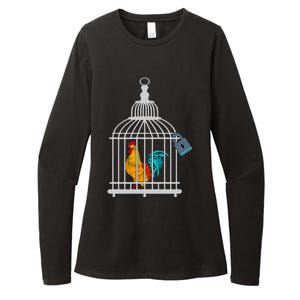 Red Rooster Cock Male Chastity Chicken In Cage Womens CVC Long Sleeve Shirt