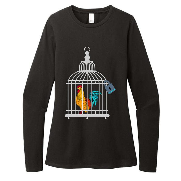 Red Rooster Cock Male Chastity Chicken In Cage Womens CVC Long Sleeve Shirt