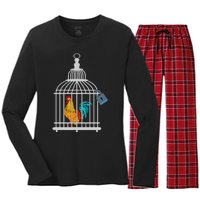 Red Rooster Cock Male Chastity Chicken In Cage Women's Long Sleeve Flannel Pajama Set 