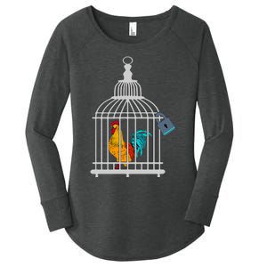 Red Rooster Cock Male Chastity Chicken In Cage Women's Perfect Tri Tunic Long Sleeve Shirt