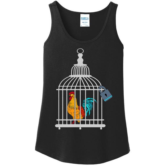 Red Rooster Cock Male Chastity Chicken In Cage Ladies Essential Tank