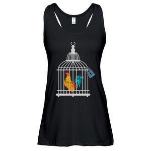 Red Rooster Cock Male Chastity Chicken In Cage Ladies Essential Flowy Tank