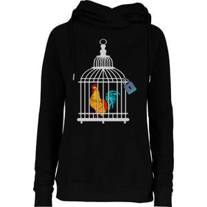 Red Rooster Cock Male Chastity Chicken In Cage Womens Funnel Neck Pullover Hood