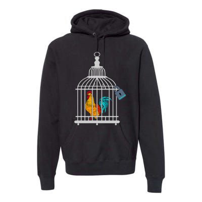 Red Rooster Cock Male Chastity Chicken In Cage Premium Hoodie