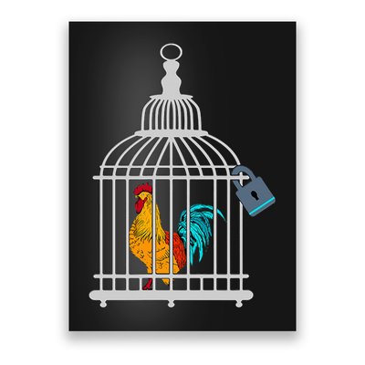 Red Rooster Cock Male Chastity Chicken In Cage Poster