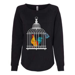 Red Rooster Cock Male Chastity Chicken In Cage Womens California Wash Sweatshirt