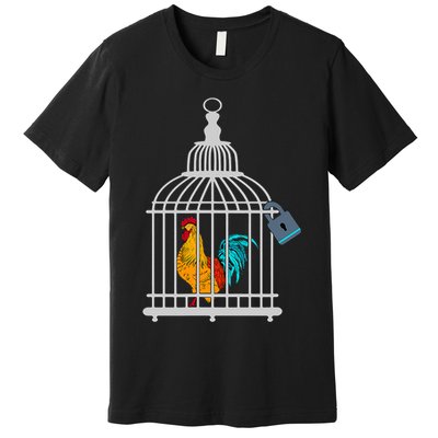 Red Rooster Cock Male Chastity Chicken In Cage Premium T-Shirt